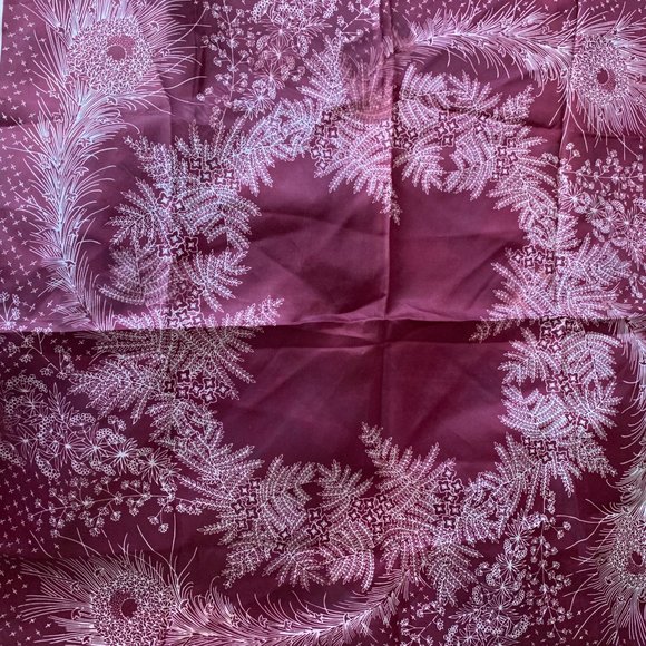 Vintage 1970s Burgundy Feather Print Poly Scarf - Picture 6 of 13